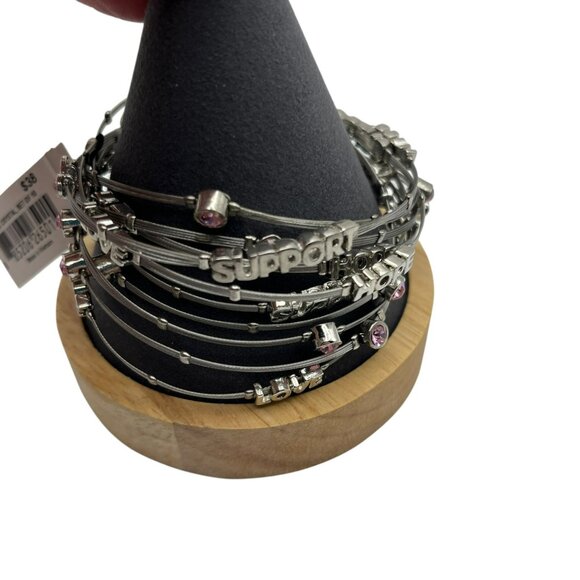 Cookie Lee Bracelet Set Bangle Breast Cancer Awareness Silver Tone HOPE LOVE NEW - Picture 5 of 8